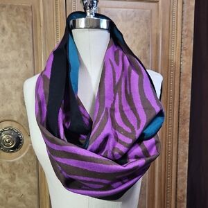 Chelsey By Joseph Doublesided Purple and Brown Zebra Print  Infinity Silk Scarf